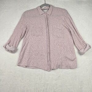 Hippie Rose Women's Pink White Button Down Shirt Size Small‎ Roll Tab Sleeve